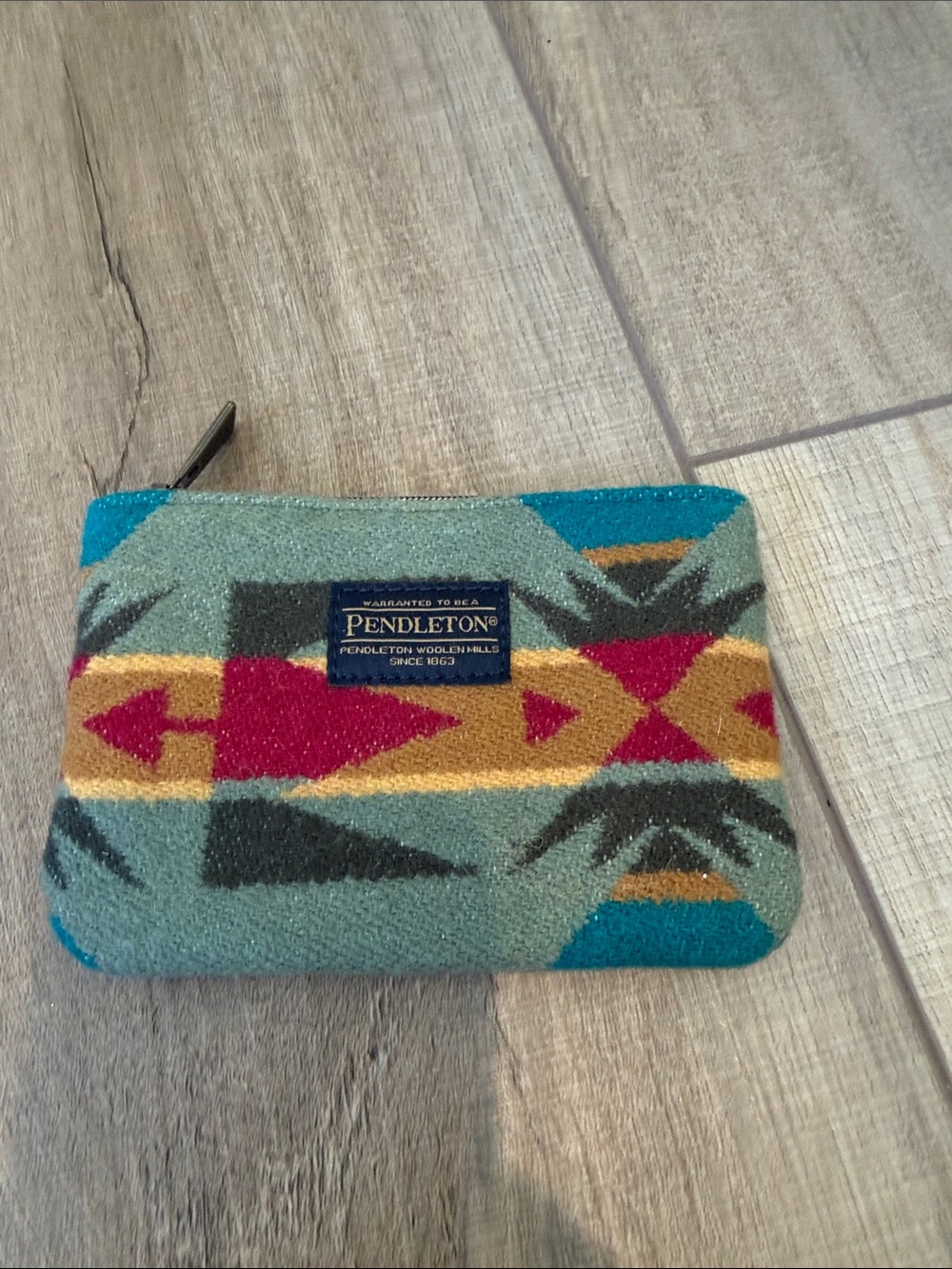 Pendleton Teal, Red & Mustard Geometric Wool Zip Pouch Coin Purse Wallet